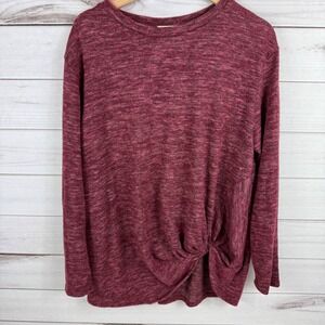 Brittany Black Top XL Maroon Red Knot Front Long Sleeve Casual Blouse Top Womens